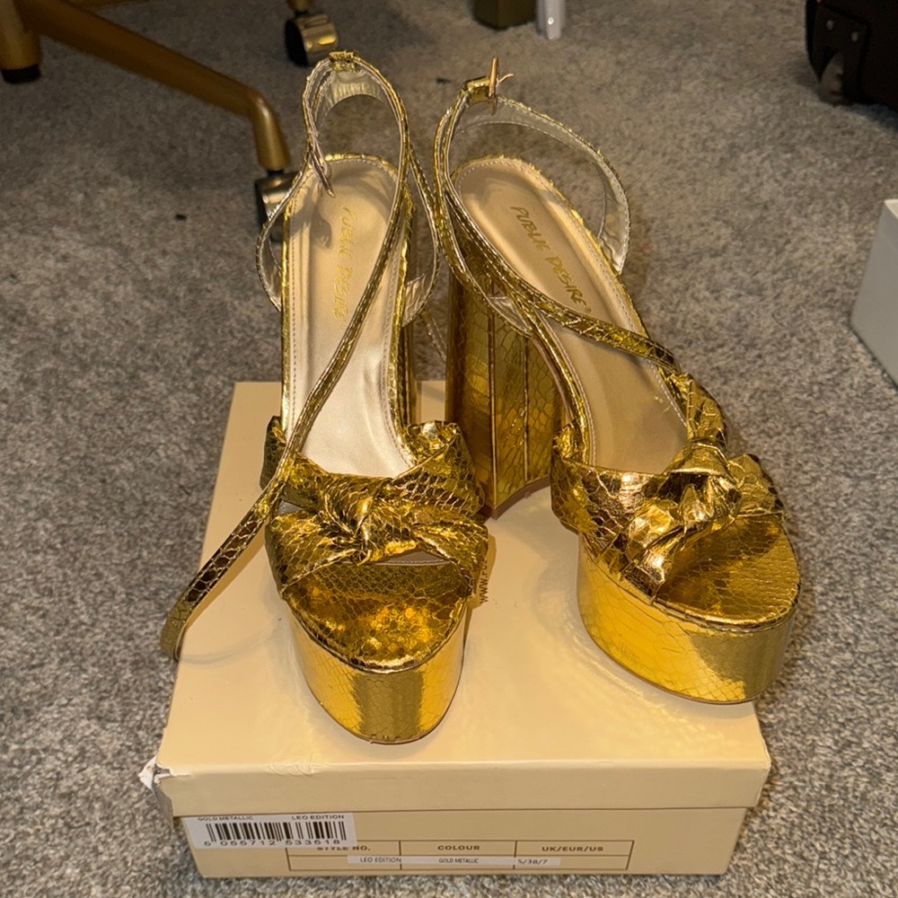 Public Desire gold platform heels